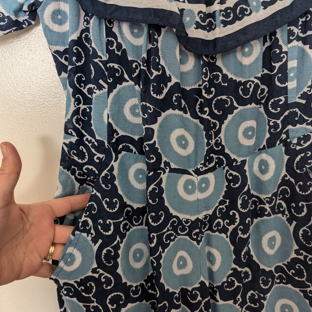 Off-Shoulder Blue Patterned Jumpsuit - image 7